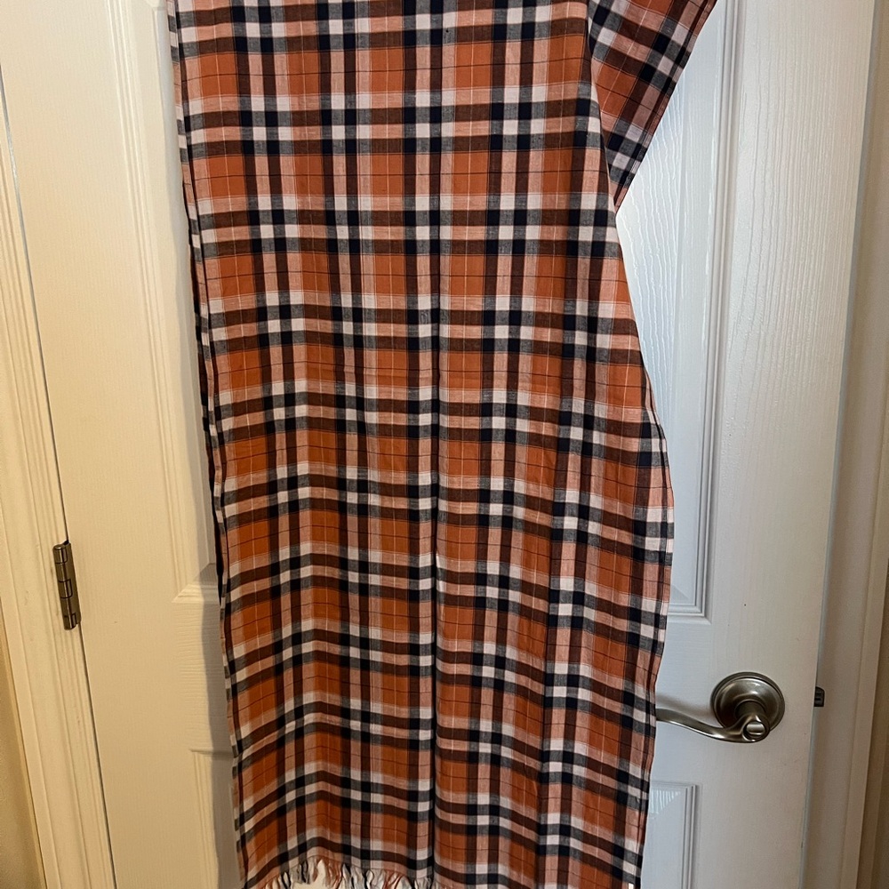 Hurley Fringe Scarf in Orange and Blue Plaid